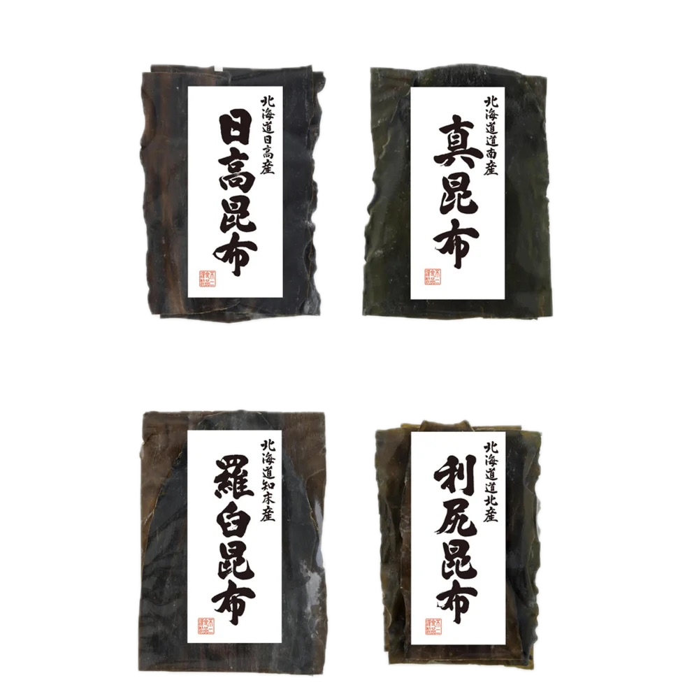 Premium Dried Kombu Kelp Seaweed from Hokaiddo Japan (Variety Pack of 4 types) "真昆布 Makombu Kombu Kelp" "利尻昆布 Rishiri Kombu Kelp" "羅臼昆布 Rausu Kombu" "日高昆布 Hidaka Kombu" All Natural
