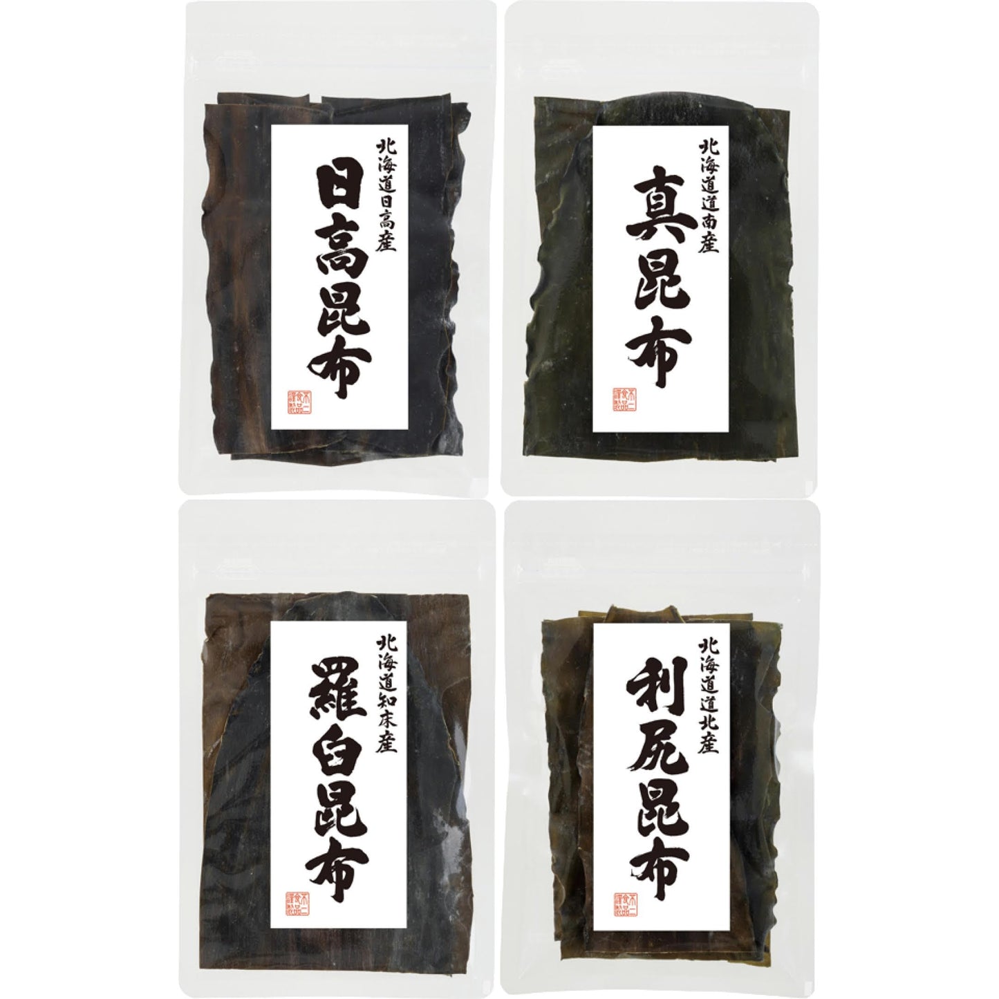 Premium Dried Kombu Kelp Seaweed from Hokaiddo Japan (Variety Pack of 4 types) "真昆布 Makombu Kombu Kelp" "利尻昆布 Rishiri Kombu Kelp" "羅臼昆布 Rausu Kombu" "日高昆布 Hidaka Kombu" All Natural