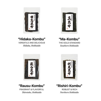 Premium Dried Kombu Kelp Seaweed from Hokaiddo Japan (Variety Pack of 4 types) "真昆布 Makombu Kombu Kelp" "利尻昆布 Rishiri Kombu Kelp" "羅臼昆布 Rausu Kombu" "日高昆布 Hidaka Kombu" All Natural